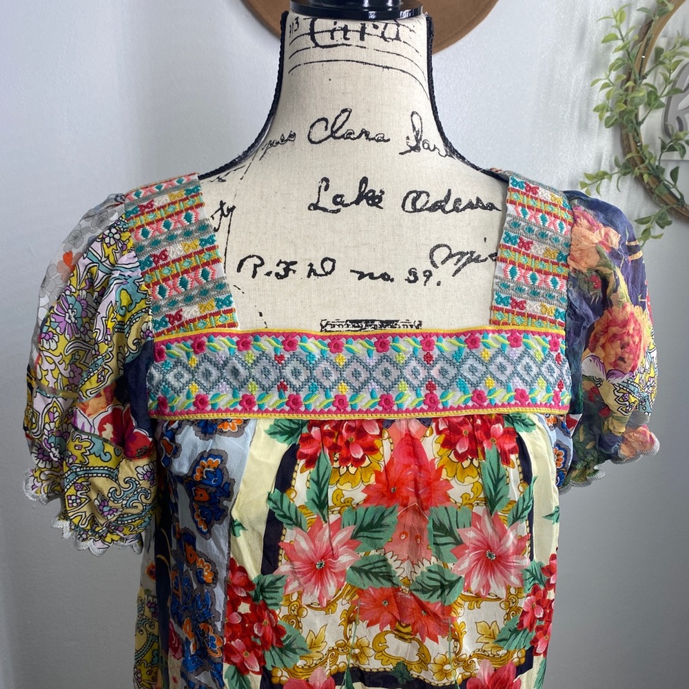 Floral Patchwork Square-Neck Women's Top - Multicolor